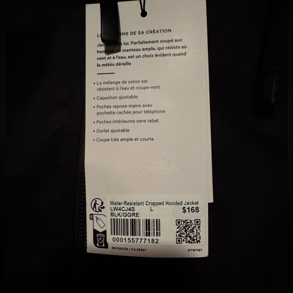 NWT Black Lululemon Water-Resistant Cropped Hooded Jacket - Picture 12 of 12